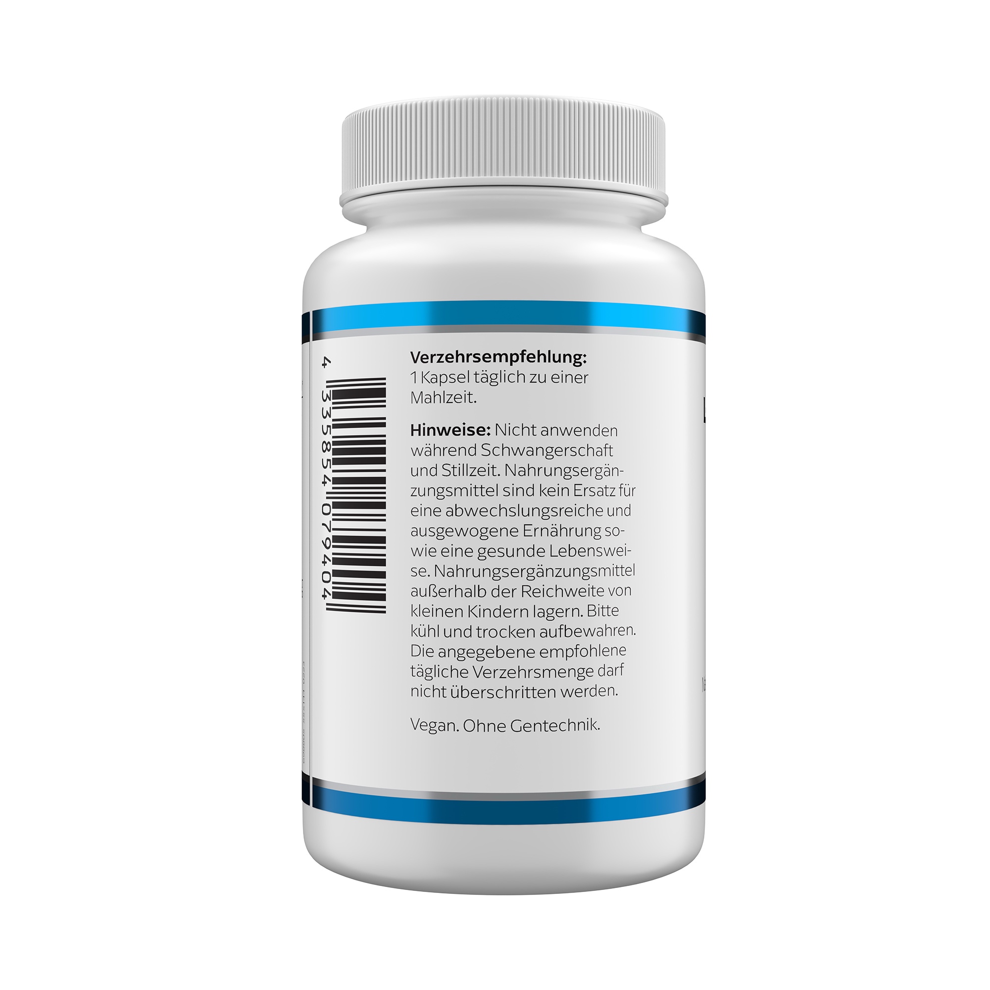 Produktfoto: Eine weiße Plastikflasche mit blauem Etikett, auf dem 'L-GLUTAMIN 500 mg' steht. Darunter ist das Logo von Klean Labs und der Hinweis 'Nahrungsergänzungsmittel mit L-Glutamin'. Die Flasche enthält 60 Kapseln.