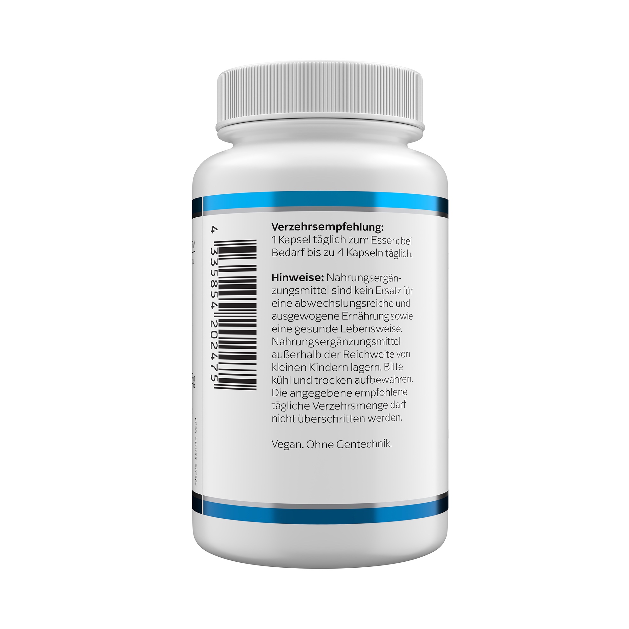Produktfoto: Eine weiße Plastikflasche mit einem blauen Etikett und der Aufschrift “Bromelain 500 mg“ von Klean Labs. Die Flasche enthält Nahrungsergänzungsmittel mit Bromelain. Das Etikett zeigt das Logo von Klean Labs, einen blauen Buchstaben K mit einem stilisierten Stern. Die Flasche hat einen weißen Schraubverschluss und enthält 60 Kapseln.