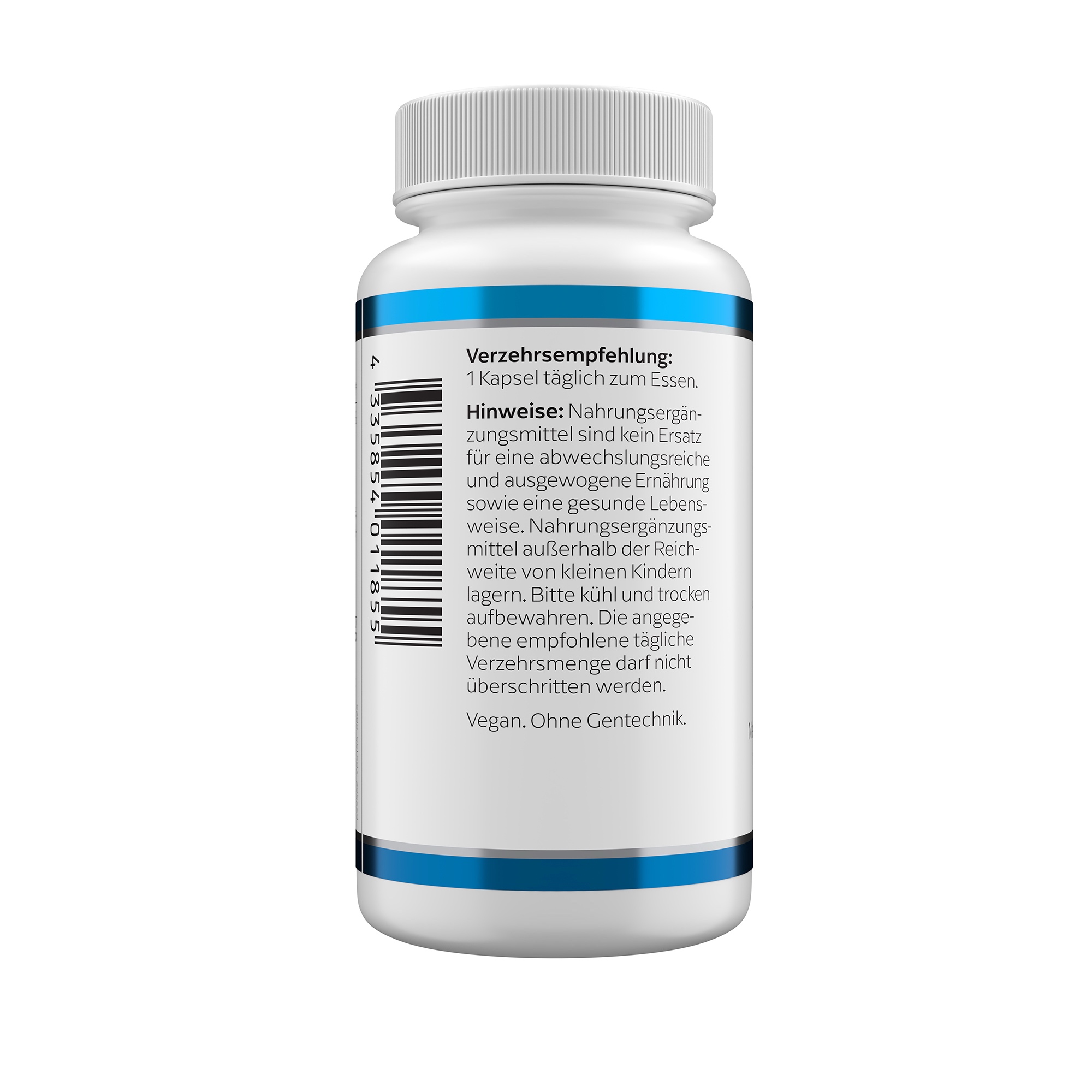 Produktfoto: Eine weiße Plastikflasche mit blauem Etikett, auf dem “SELEN 200 mcg“ und “KLEAN LABS“ steht. Die Flasche enthält 100 Kapseln eines Nahrungsergänzungsmittels mit Selen.