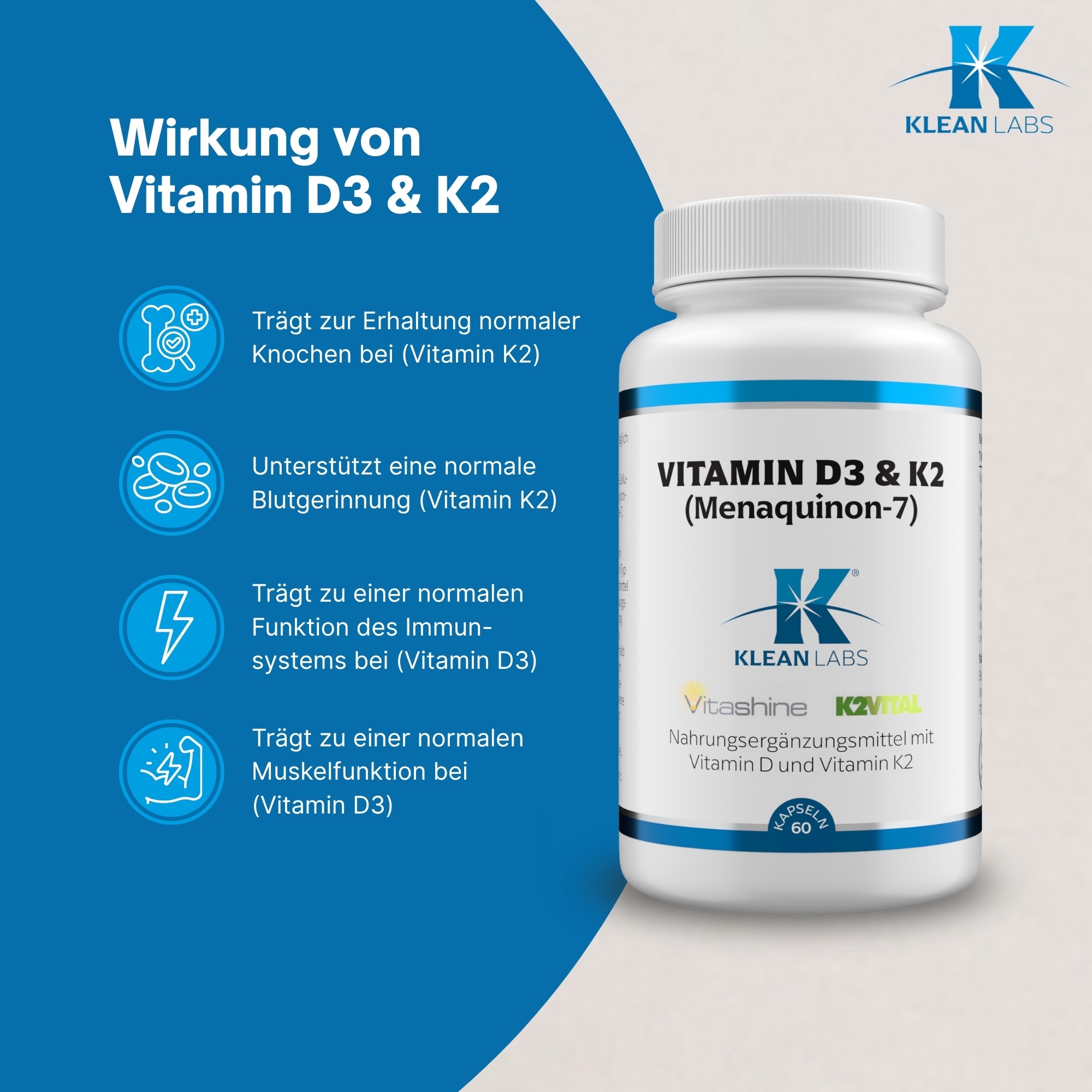 Produktfoto: Vitamin D3 & K2 Menaquinon 7