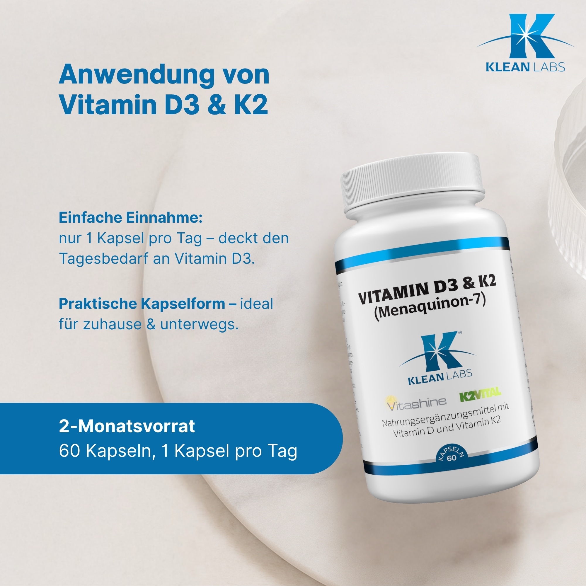 Produktfoto: Vitamin D3 & K2 Menaquinon 7