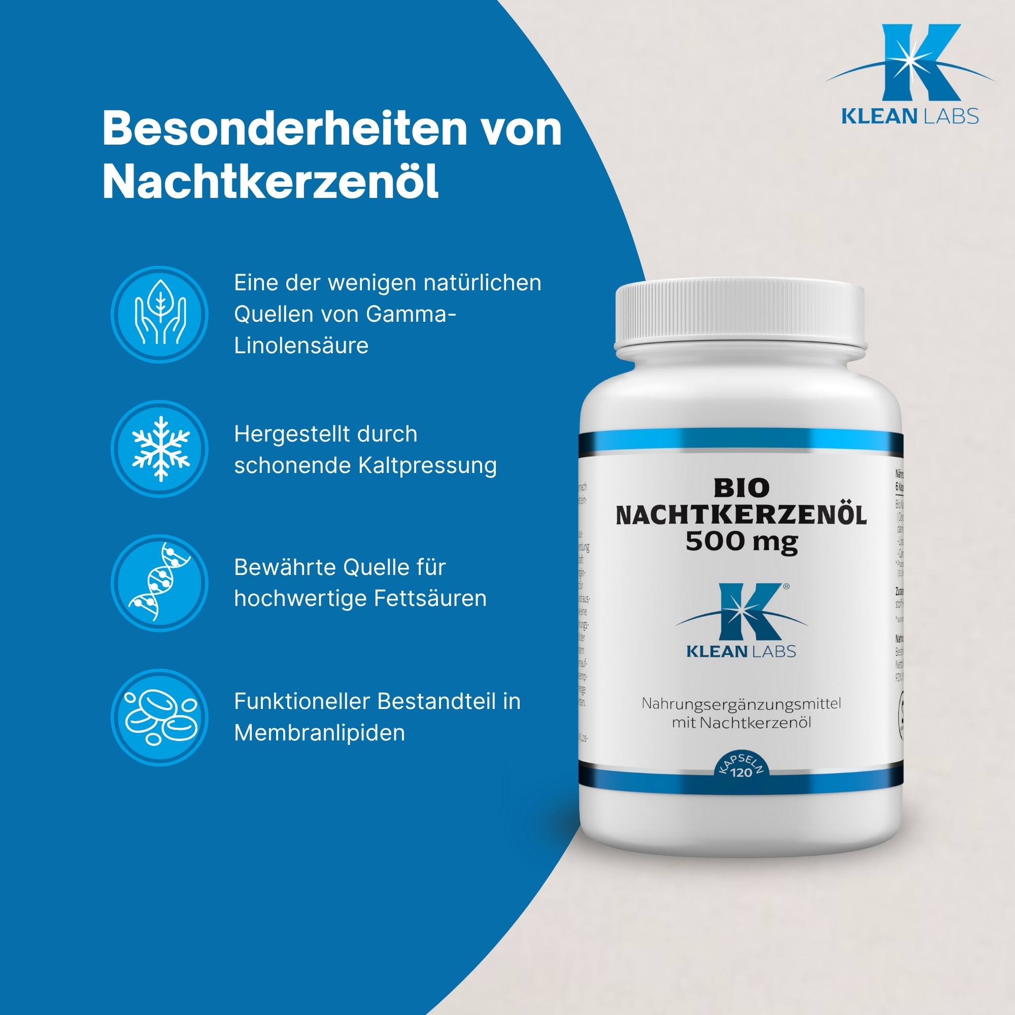 Produktfoto: Nachtkerzenöl 500 mg KLEAN LABS