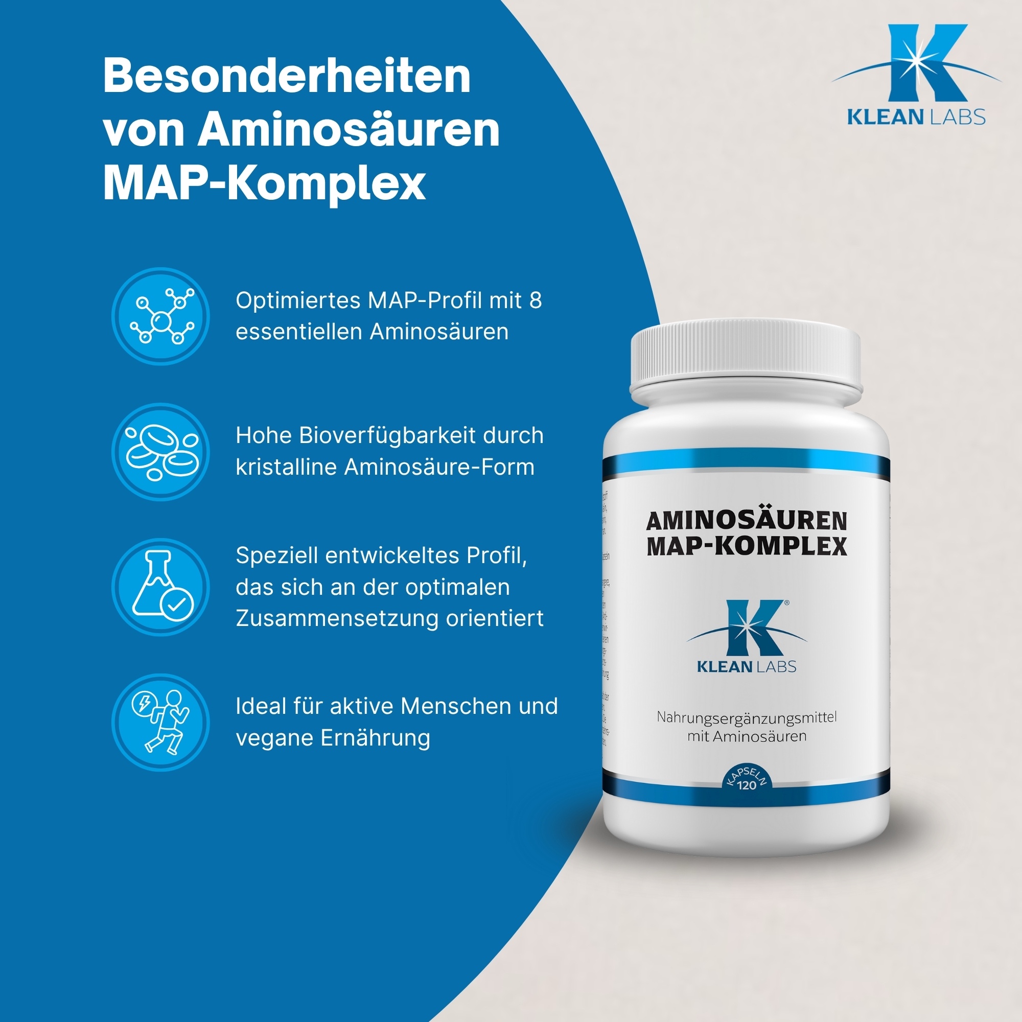 Produktfoto: Aminosäuren MAP-Komplex vegan KLEAN LABS