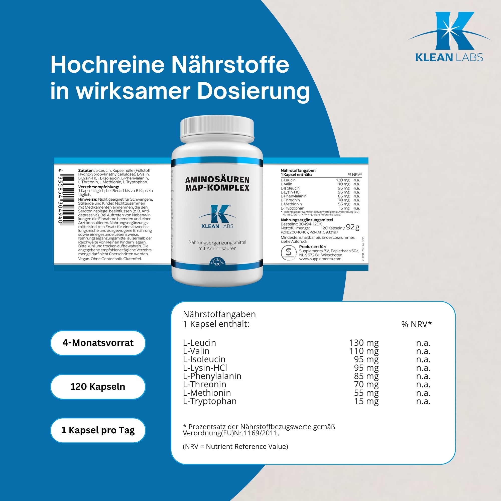 Produktfoto: Aminosäuren MAP-Komplex vegan KLEAN LABS