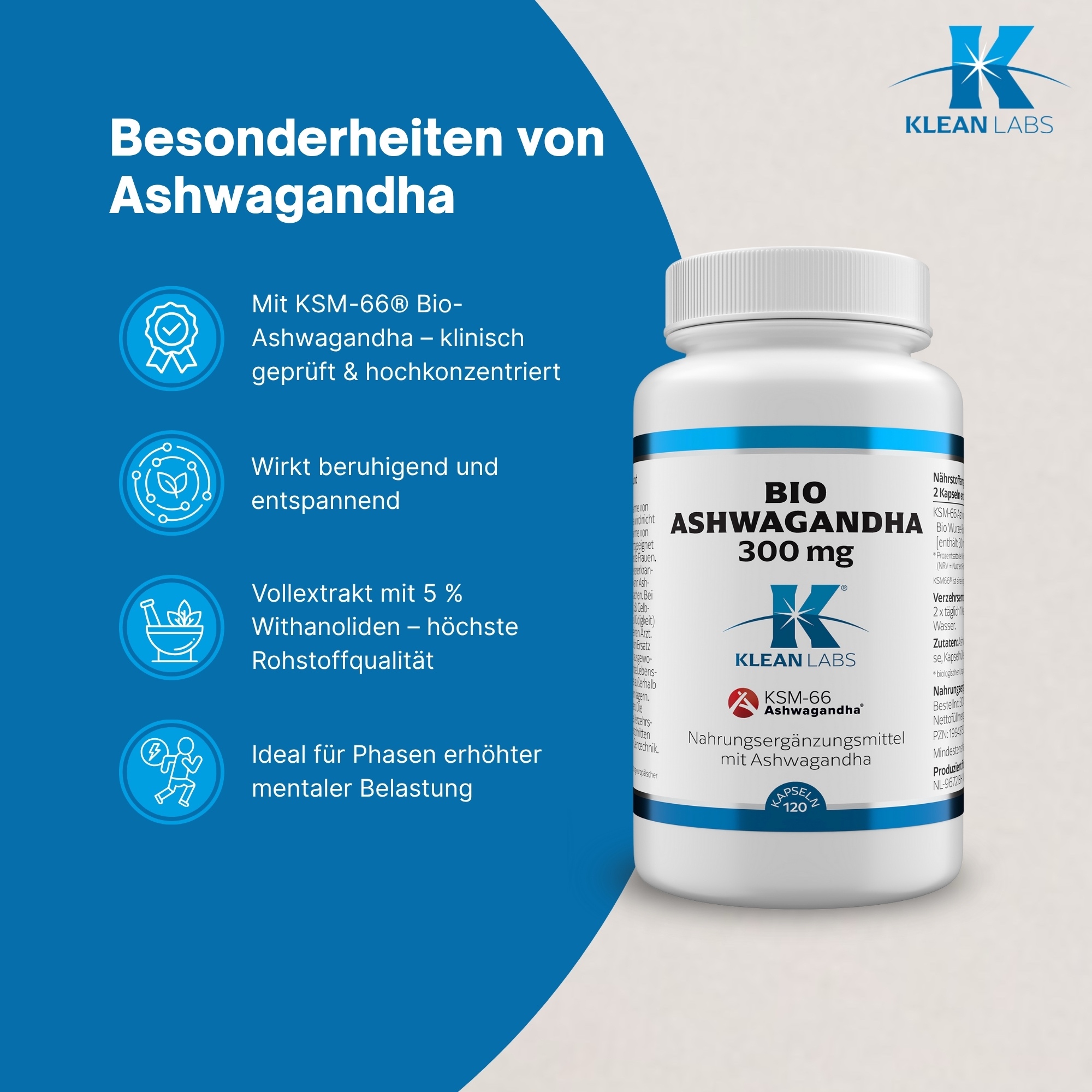 Produktfoto: Ashwagandha Bio Wurzel-Extrakt 300 mg | Klean-Labs