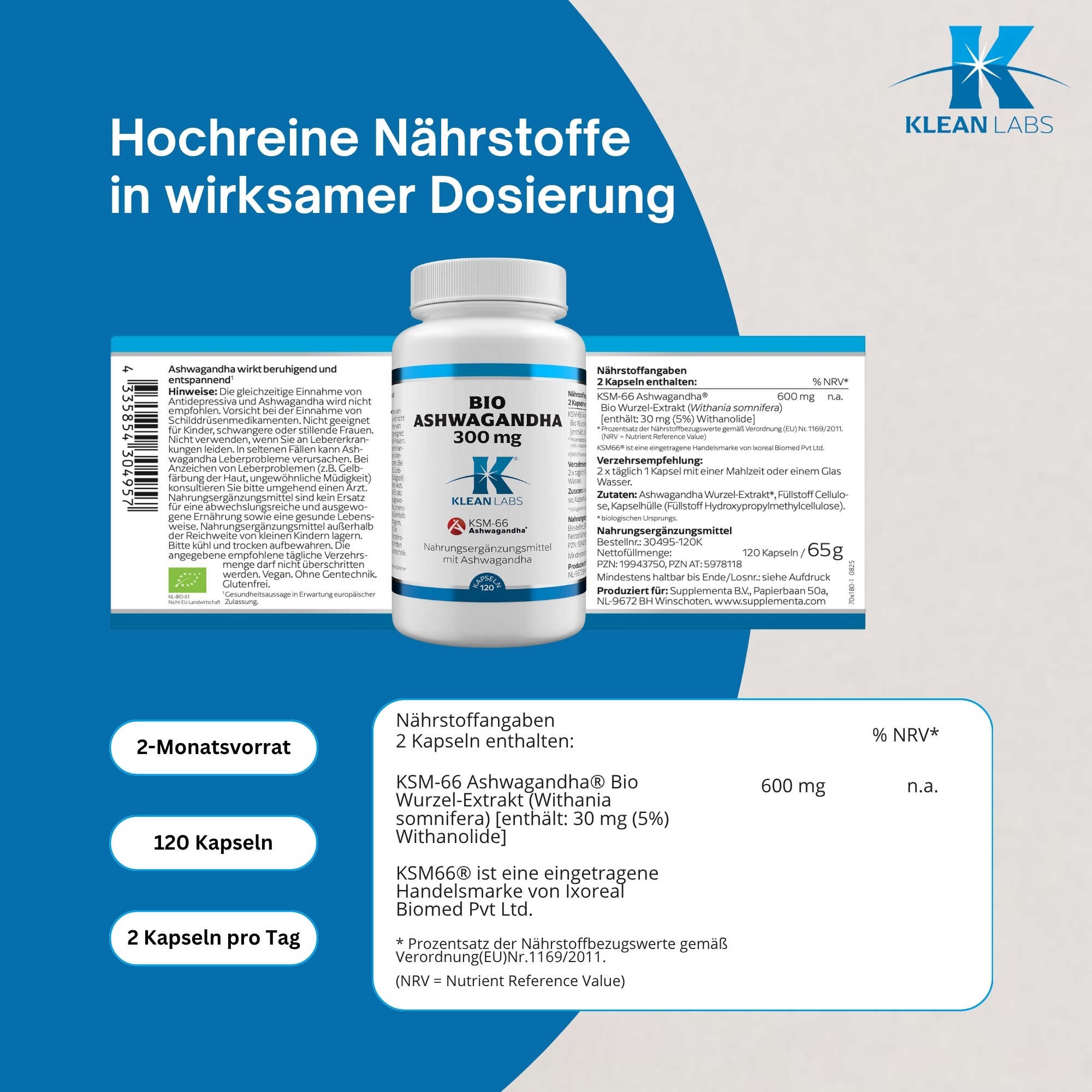 Produktfoto: Ashwagandha Bio Wurzel-Extrakt 300 mg | Klean-Labs