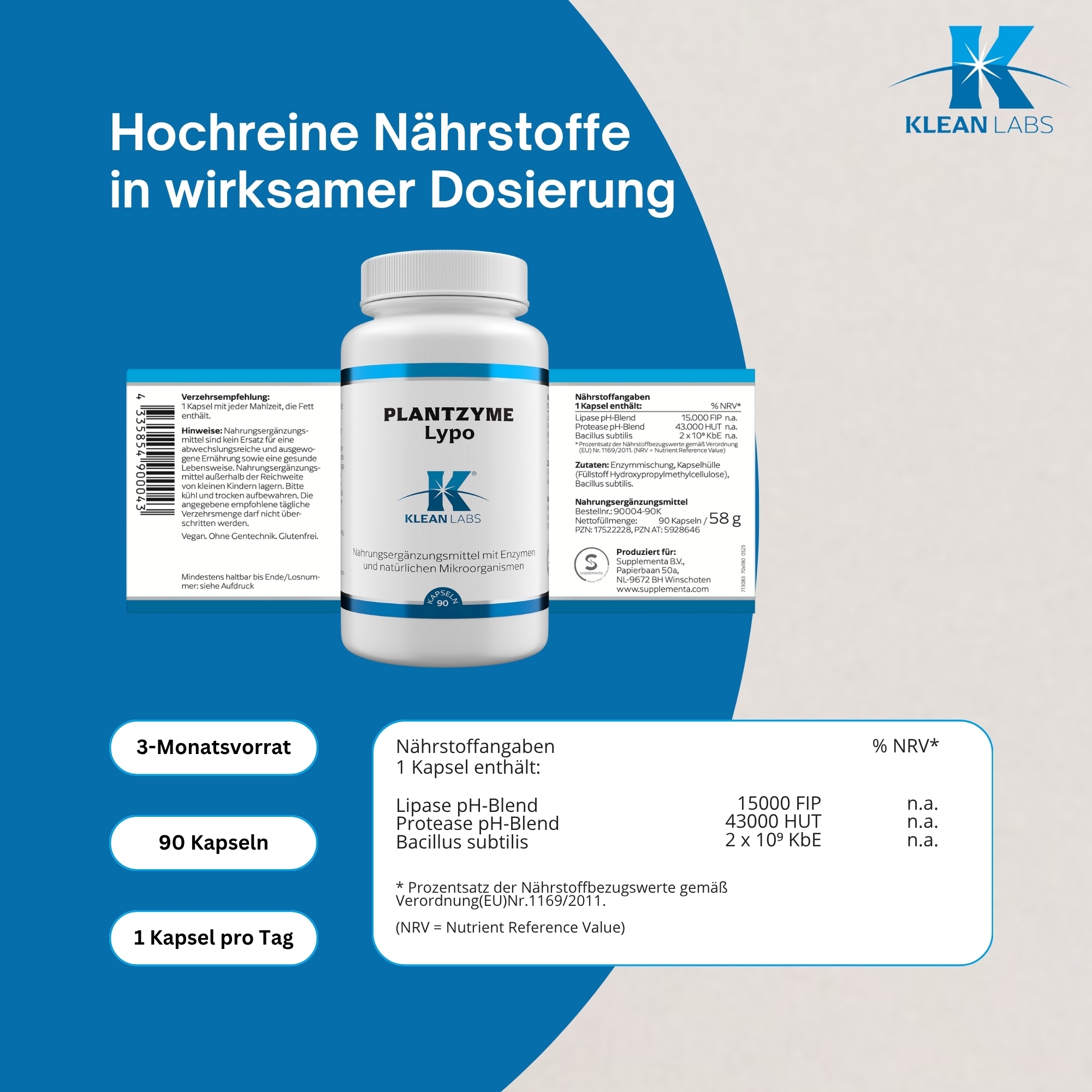 Produktfoto: PlantZyme Lypo KLEAN LABS