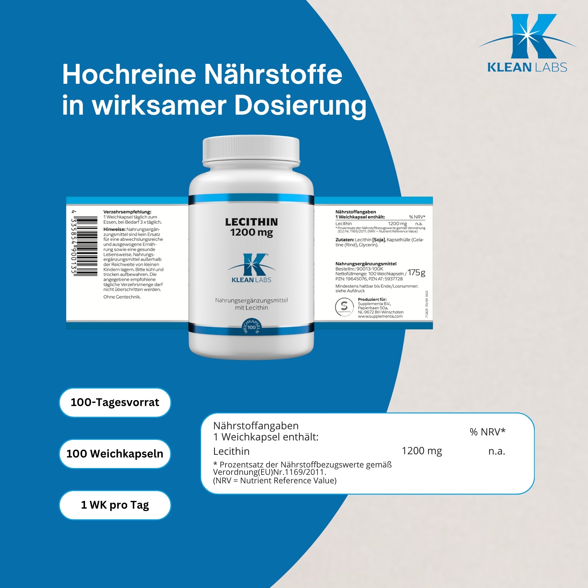 Produktfoto: Lecithin Weichkapseln 1200 mg Klean Labs