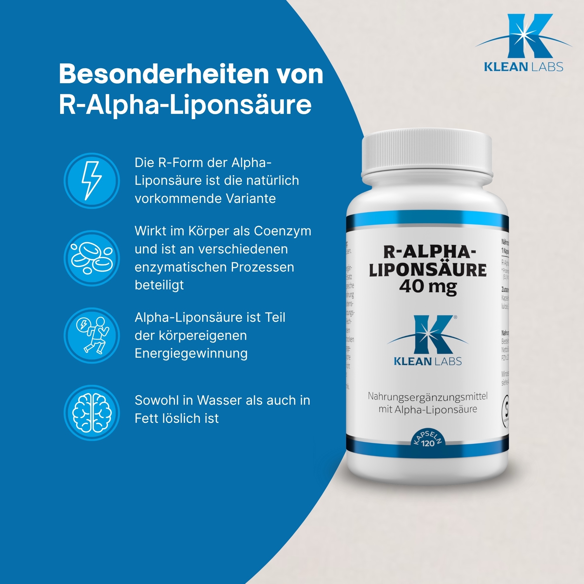 Produktfoto: R-Alpha-Liponsäure 40 mg KLEAN LABS