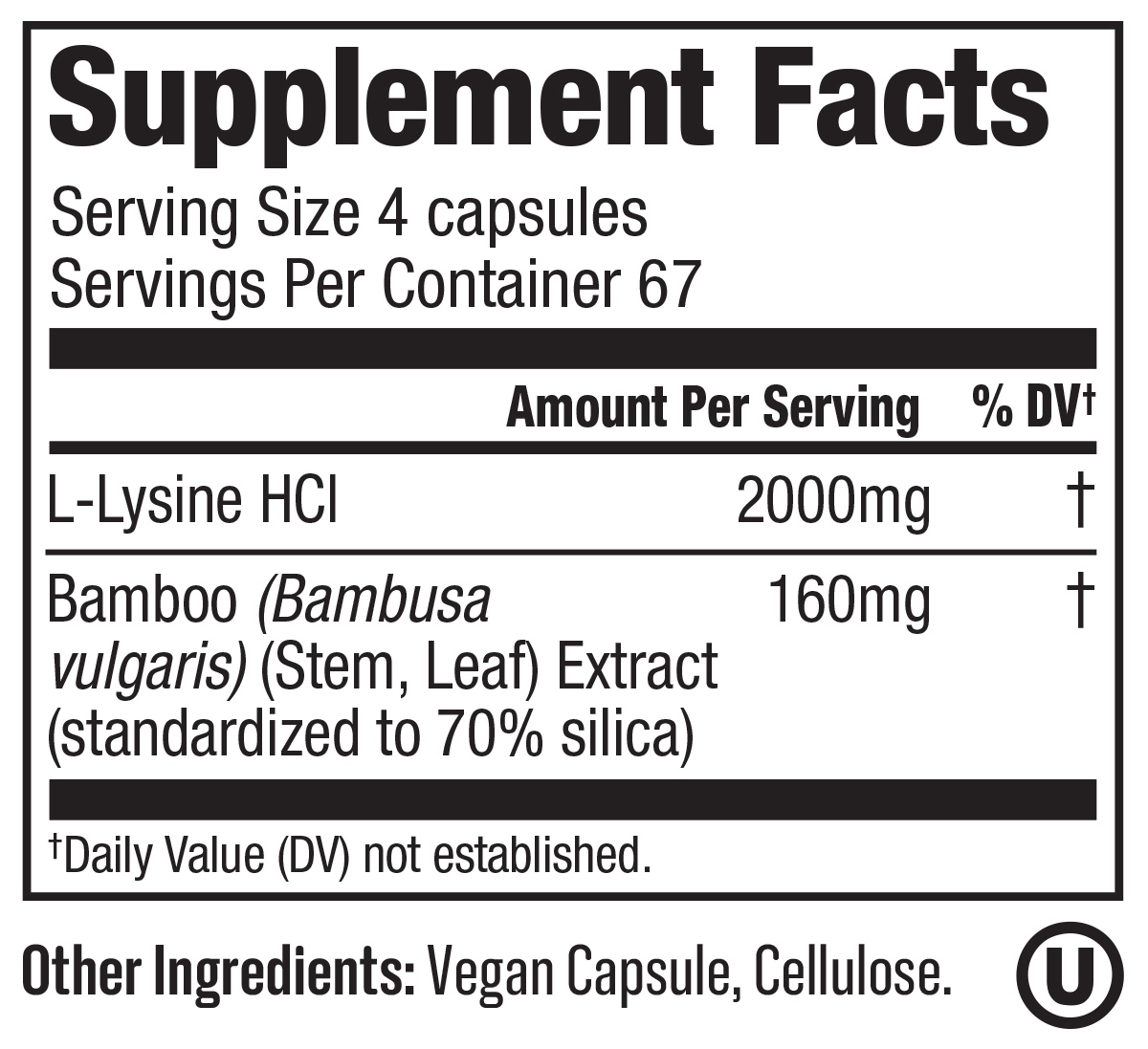 Produktfoto: Werbung für L-Lysin-Kapseln mit einer lächelnden Frau am Strand. Text beschreibt L-Lysin als essentielle Aminosäure, 500 mg pro Kapsel.