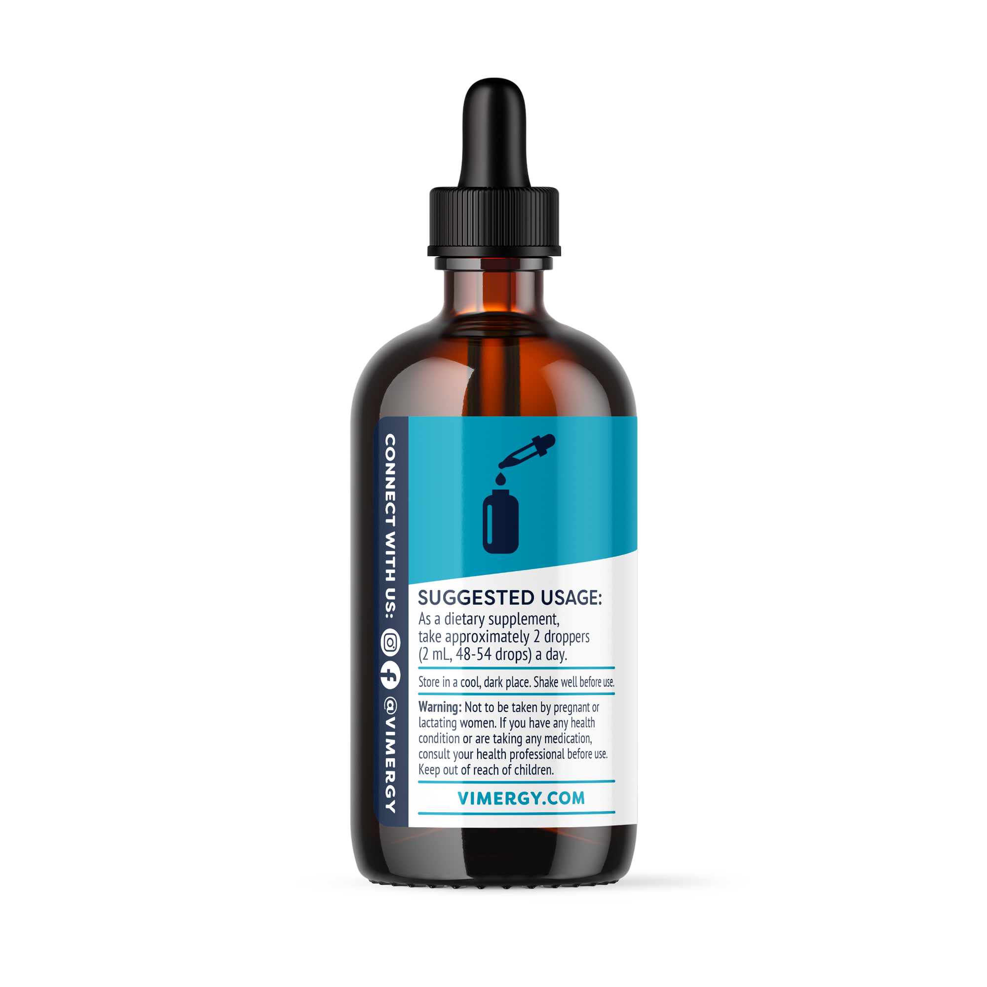 Produktfoto: Eine braune Glasflasche mit einem blauen Etikett, auf dem 'Cat's Claw Dietary Supplement' steht, neben einer Pipette mit orangefarbener Flüssigkeit.