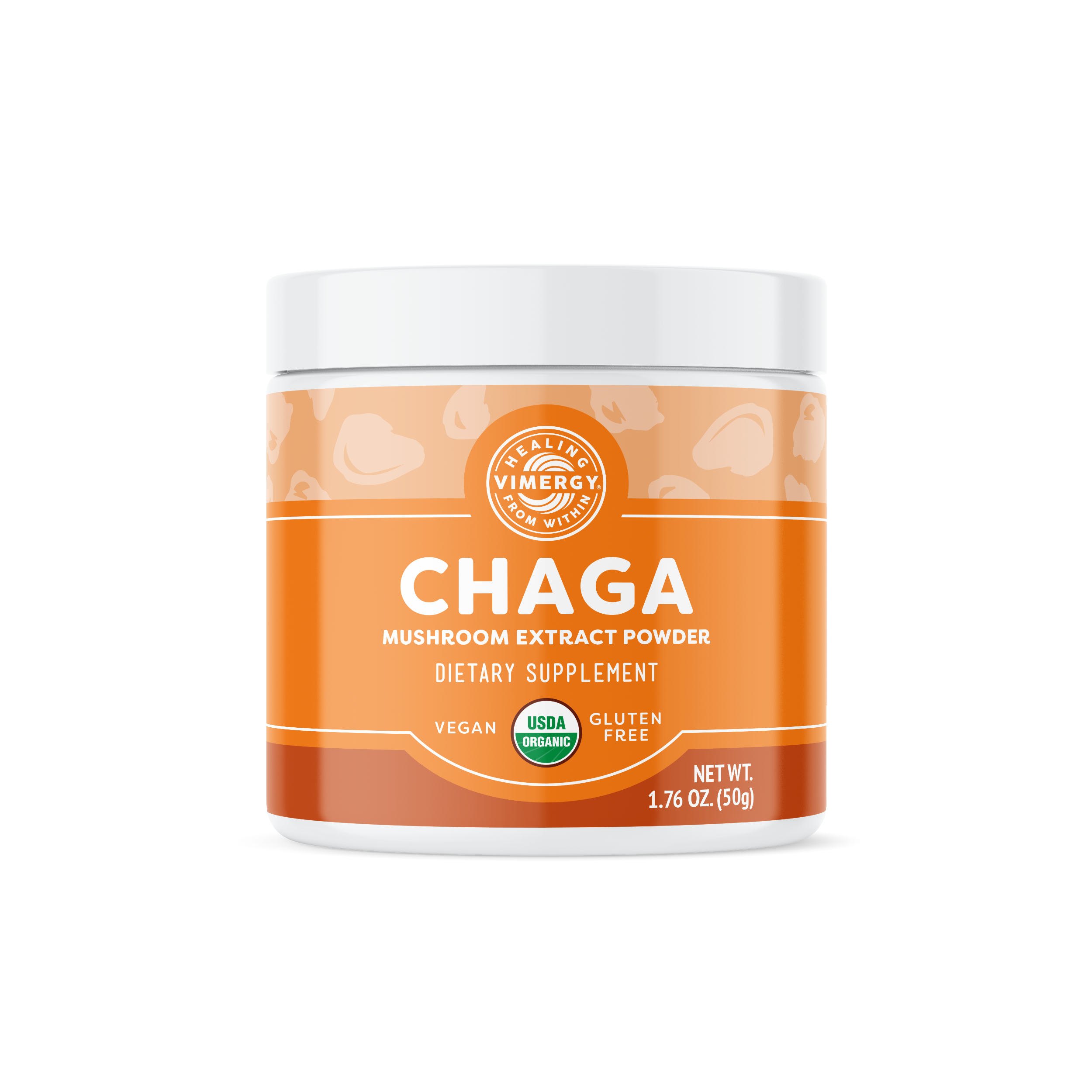 Produktfoto: Dose mit Chaga-Pilzextraktpulver, Nahrungsergänzungsmittel, vegan, USDA Bio, glutenfrei, 50g.