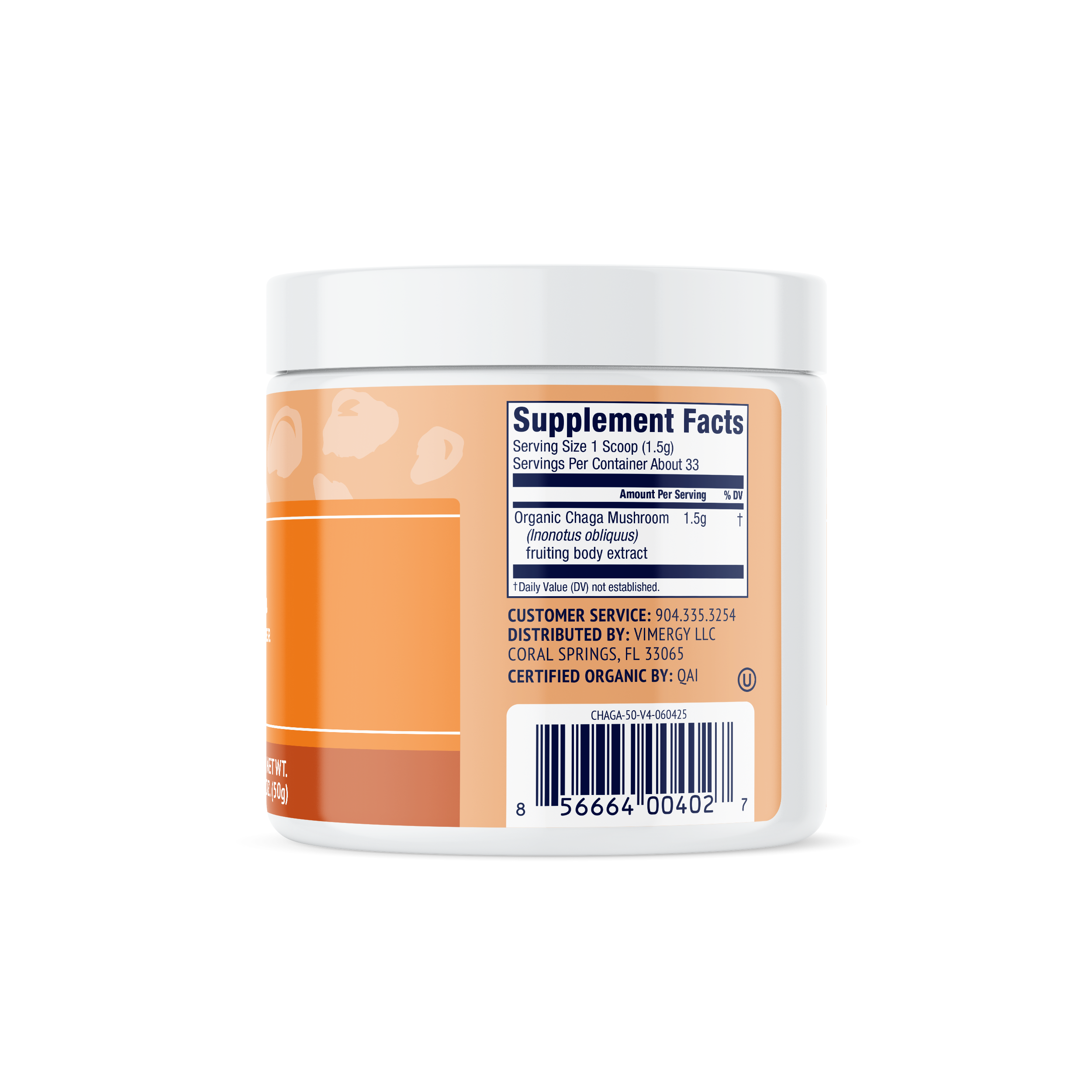 Produktfoto: Dose mit Chaga-Pilzextraktpulver, Nahrungsergänzungsmittel, vegan, USDA Bio, glutenfrei, 50g.