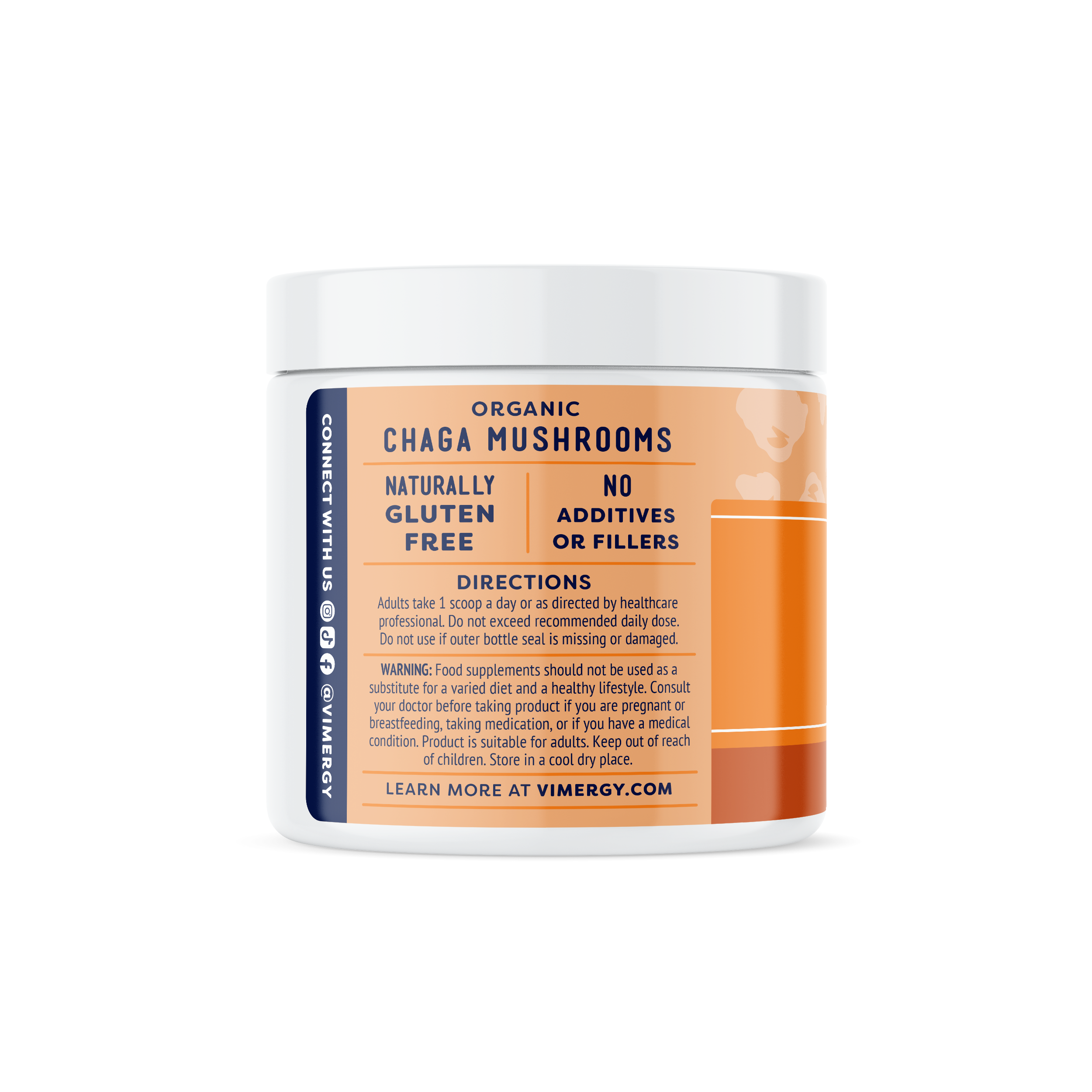 Produktfoto: Dose mit Chaga-Pilzextraktpulver, Nahrungsergänzungsmittel, vegan, USDA Bio, glutenfrei, 50g.