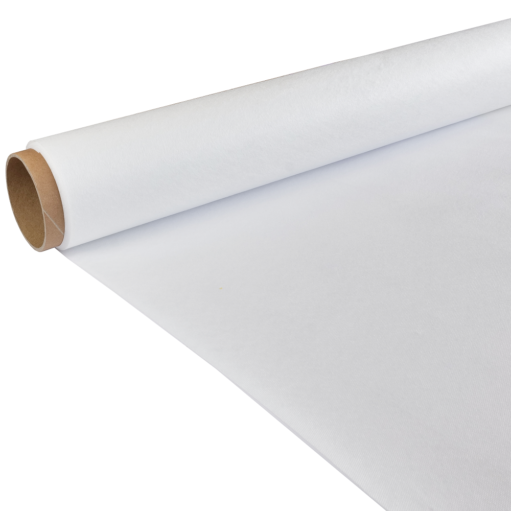 The image shows a roll of white Fleece. The roll is partially unrolled, showing the smooth texture of the material.