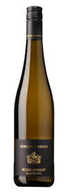 Produktfoto: Hochwertige Schlegelflasche mit schwarzem Etikett, goldener Schrift und Schraubverschluss.