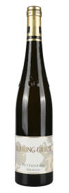 Produktfoto: Hochwertige Schlegelflasche mit goldenem Verschluss und Etikett “Kühling-Gillot Pettenthal Riesling“.