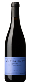 Produktfoto: Flasche Marsannay Wein mit blauem Etikett und schwarzem Verschluss, 750 ml, 13% Alkohol.