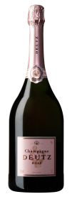 Produktfoto: Champagnerflasche Deutz Rosé mit Etikett und 12% Volumen Alkohol.