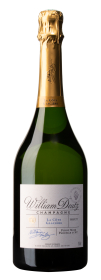 Produktfoto: Hochwertige Champagnerflasche mit goldener Folie, Etikett mit Aufschrift 'William Deutz', 'La Côte Glacière', 'Brut'.