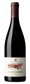 Produktfoto: Eine Burgunderflasche mit Etikett “Saint-Joseph Le Passage“ von Stephane Ogier. Die Flasche hat eine dunkle Kapsel.