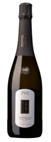 Produktfoto: Hochwertige Champagnerflasche mit schwarzem Etikett und goldener Schrift. Aufschrift “Bosco di Gica“ und “Adami“ sichtbar.