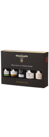 Produktfoto: Eine schwarze Geschenkbox mit fünf Flaschen Graham's Portwein, beschriftet als 'Selection of Finest Ports'.