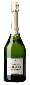 Produktfoto: Champagnerflasche mit goldener Folie und Etikett 'Champagne Deutz Blanc de Blancs'.