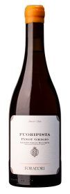 Produktfoto: Hochwertige Burgunderflasche mit Etikett 'Fuoripista Pinot Grigio' und gelbem Wachsverschluss.