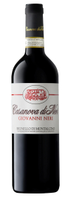 Produktfoto: Weinflasche mit schwarzem Etikett, Casanova di Neri, Giovanni Neri, Brunello di Montalcino, DOCG, 0,75 l.