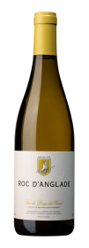 Produktfoto: Burgunderflasche mit gelbem Verschluss und Etikett “ROC D'ANGLADE“. Text “Vin de Pays du Gard“ sichtbar.
