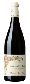 Produktfoto: Flasche Burgunderwein mit Etikett “Savigny-Lès-Beaune“ und “Domaine Pierre Guillemot“. Weißer Korken.