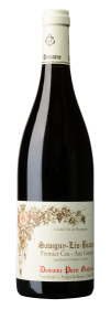 Produktfoto: Flasche Burgunderwein mit Etikett “Savigny-Lès-Beaune Premier Cru - Aux Gravains“ und “Domaine Pierre Guillemot“.