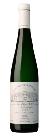 Produktfoto: Hochwertige Schlegelflasche mit Etikett von Hofgut Falkenstein, Krettnacher Ober Schäfershaus, Riesling Spätlese trocken, Mosel.