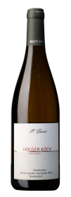 Produktfoto: Weinflasche mit Etikett Holger Koch Weingut Chardonnay Weißburgunder Sauvignon Blanc Herrenstück.