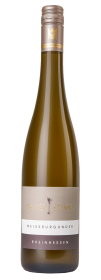 Produktfoto: Weinflasche mit Etikett “Wagner Stempel Weissburgunder Rheinhessen“ und Schraubverschluss.