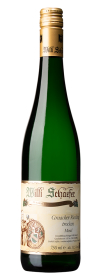 Produktfoto: Grüne Schlegelflasche mit Schraubverschluss, Etikett mit Schriftzug "Willi Schaefer" und "Graacher Riesling trocken".
