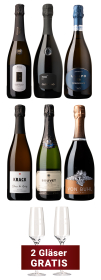 Produktfoto:  Schaumwein-Probierpaket (6 Flaschen + 2 Gläser)