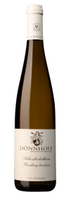 Produktfoto: Weißweinflasche Dönnhoff Schlossböckelheim Riesling trocken mit weißem Etikett und Korkverschluss.