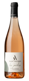 Produktfoto: Eine Roséweinflasche mit dem Etikett "Saint Antonin Les Jardins Faugères". Schwarzer Flaschenhals mit Schriftzug.