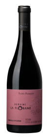 Produktfoto: Burgunderflasche mit rosa Etikett, Domaine La Florane, Terre Pourpre, Visan Côtes du Rhône Villages.