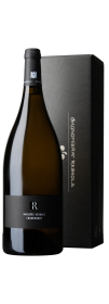 Produktfoto: Weinflasche Hansjörg Rebholz Chardonnay mit schwarzem Etikett und Geschenkbox.