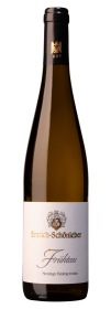 Produktfoto: Eine Weinflasche mit einem Etikett von Emrich-Schönleber, Frühau Monzinger Riesling trocken. Oben ist ein VDP-Logo.
