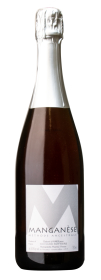 Produktfoto: Champagnerflasche mit silberner Kapsel und Etikett mit großem 'M'. Text: 'MANGANÈSE', 'MÉTHODE ANCESTRALE', '750 ml'.