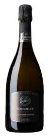 Produktfoto: Eine Flasche Borgoluce Valdobbiadene Prosecco, Etikett mit 'Extra Brut' und 'D.O.C.G.'