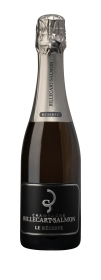 Produktfoto: Flasche Champagner mit schwarzem Etikett “Billecart-Salmon Le Réserve“ und silberner Folie.