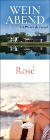 Produktfoto: Illustration von Weinflaschen und Gläsern, darunter ein Foto von einem Roséglas in der Hand einer Person.