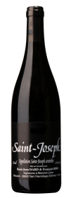 Produktfoto: Eine Burgunderflasche mit schwarzem Etikett, auf dem “Saint-Joseph“ steht. Die Flasche hat einen schwarzen Verschluss.
