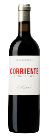 Produktfoto: Flasche Rotwein mit Etikett 'Telmo Rodríguez Corriente' und 'Rioja'.