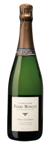 Produktfoto: Champagnerflasche Pierre Moncuit Hugues de Coulmet Blanc de Blancs Demi-Sec mit Etikett.